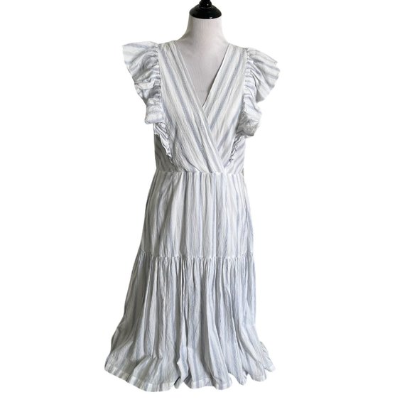 Rebecca Taylor Striped Ruffle Sleeved Dress Size 12 - Picture 1 of 9